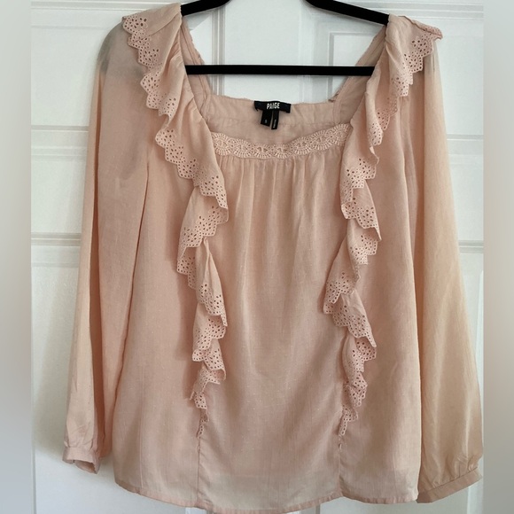 PAIGE Tops - Paige Denim Peach Long Sleeve Ruffle Blouse - Size Small‎